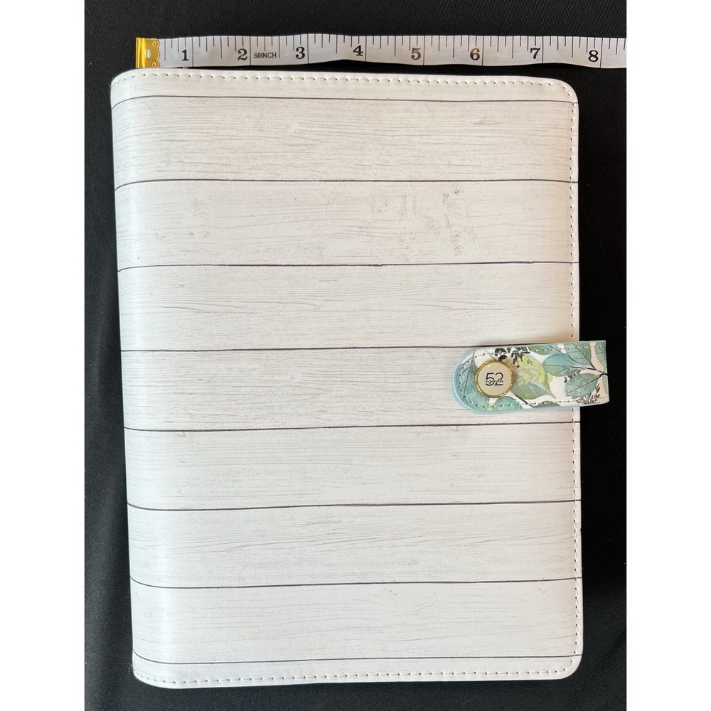 Agenda 52 6 Ring Planner Binder Pockets 7.5 x 9.5 inches Faux Wood White Washed